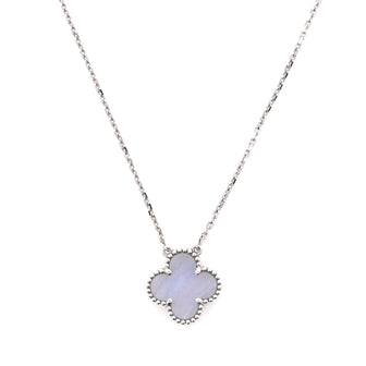 Van Cleef & Arpels Vintage Alhambra Pendant Necklace 18K White Gold and Chalcedony