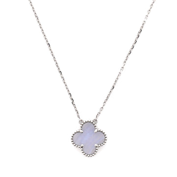 Van Cleef & Arpels Vintage Alhambra Pendant Necklace 18K White Gold and Chalcedony