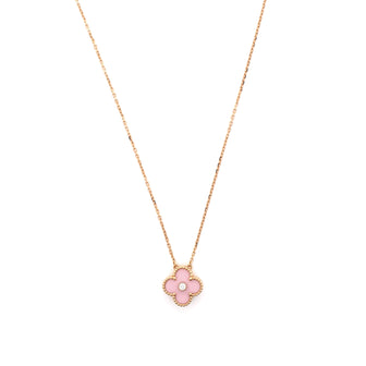 Van Cleef & Arpels Vintage Alhambra Pendant Necklace 18K Rose Gold and Pink Sevres Porcelain with Diamond