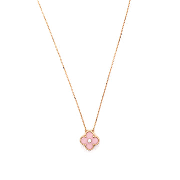 Van Cleef & Arpels Vintage Alhambra Pendant Necklace 18K Rose Gold and Pink Sevres Porcelain with Diamond