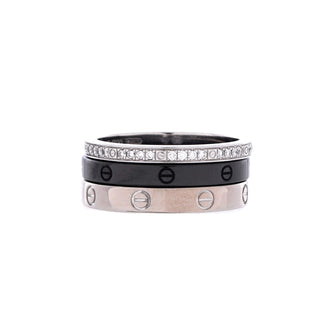 Cartier Love Band 3 Ring Set 18K White Gold, Diamonds, and Ceramic