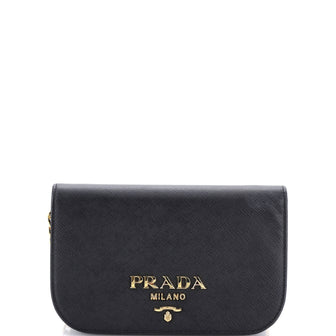 Prada Convertible Flap Clutch Saffiano Leather Small