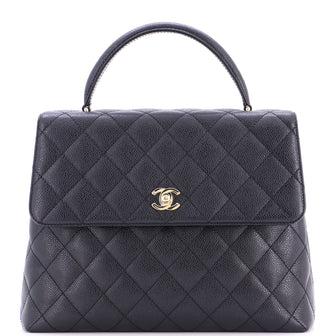 Chanel Vintage Classic Top Handle Flap Bag Quilted Caviar Jumbo