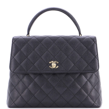 Chanel Vintage Classic Top Handle Flap Bag Quilted Caviar Jumbo