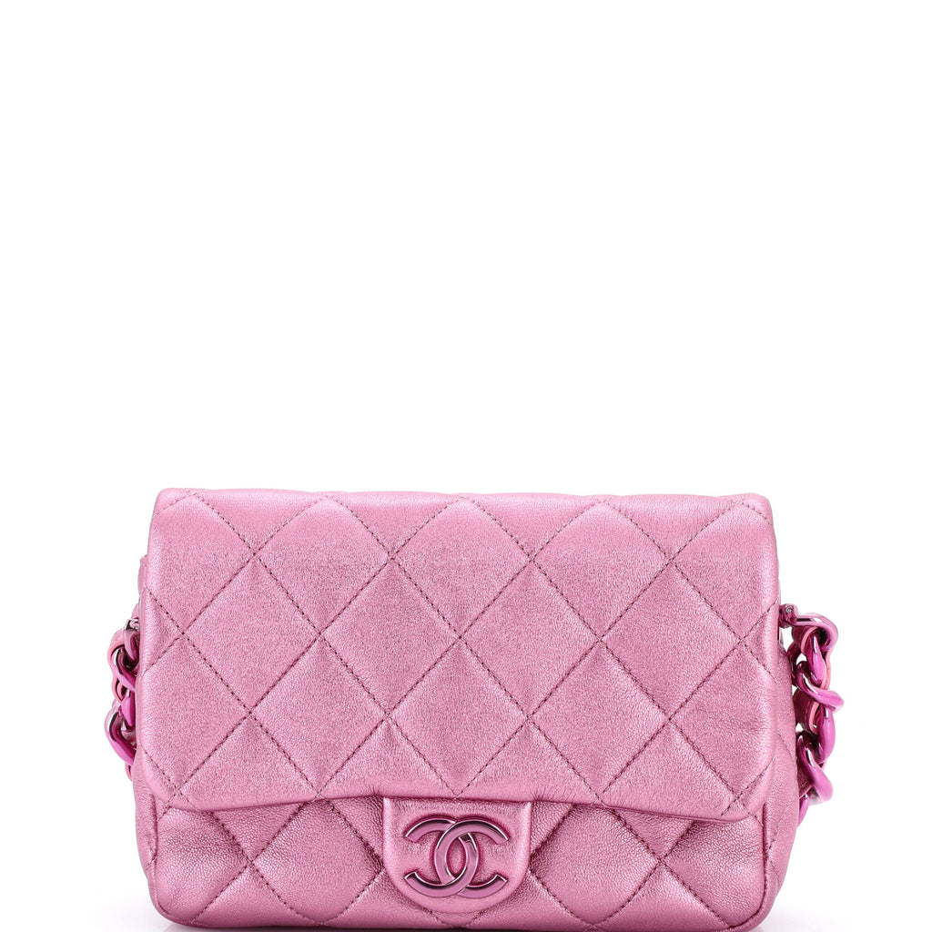 Chunky Chain CC Flap Bag Quilted Metallic Calfskin Small