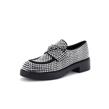 Prada Women's Triangle Logo Loafers Crystal Embellished Satin
