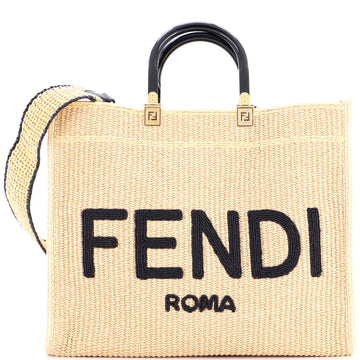 Fendi Sunshine Shopper Tote Woven Raffia Medium