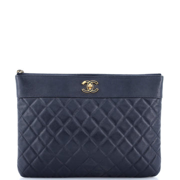 Chanel Mademoiselle Vintage O Case Clutch Quilted Sheepskin Medium