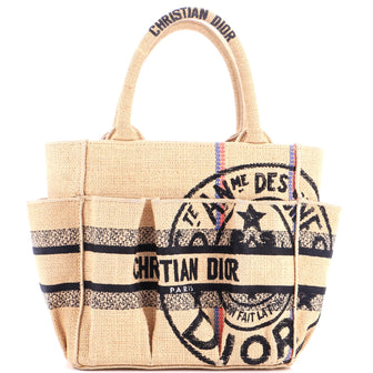 Christian Dior Catherine Tote Embroidered Jute Canvas Small