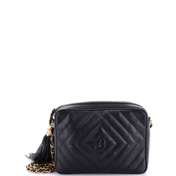 Chanel Vintage Diamond CC Camera Bag Quilted Caviar Small