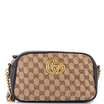 Gucci GG Marmont Shoulder Bag Diagonal Quilted GG Canvas with Leather Small