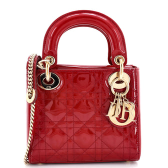 Christian Dior Lady Dior Chain Bag Cannage Quilt Patent Mini
