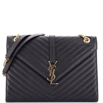 Saint Laurent Classic Monogram Envelope Satchel Matelasse Chevron Leather Large