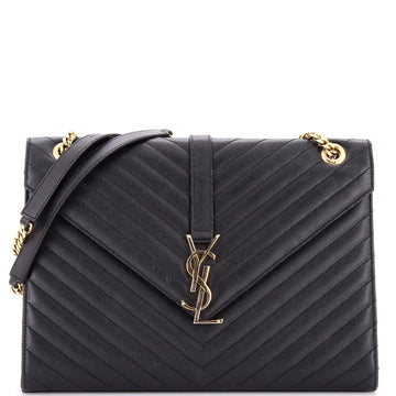 Saint Laurent Classic Monogram Envelope Satchel Matelasse Chevron Leather Large