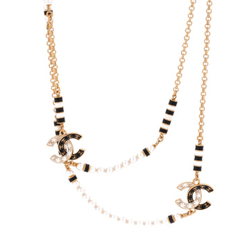 Chanel Coco CC Long Necklace Metal with Enamel and Faux Pearls