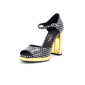 Chanel Women's Ankle Strap Platform Sandals Printed Leather