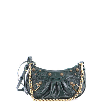 Balenciaga Le Cagole Giant Studs Shoulder Bag Crocodile Embossed Leather Mini
