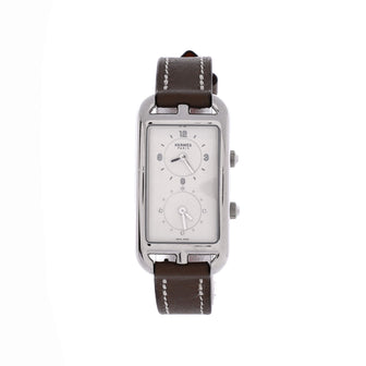 Hermes Nantucket Dual Time Quartz Watch Stainless Steel and Leather with Diamond Markers 22