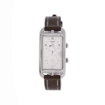Hermes Nantucket Dual Time Quartz Watch Stainless Steel and Leather with Diamond Markers 22