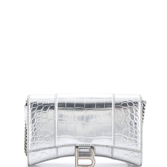 Balenciaga Hourglass Crossbody Bag Crocodile Embossed Leather XS