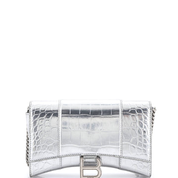 Balenciaga Hourglass Crossbody Bag Crocodile Embossed Leather XS