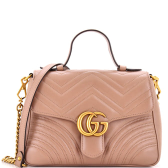 Gucci GG Marmont Top Handle Flap Bag Matelasse Leather Small