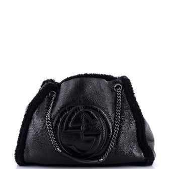 Gucci Soho Chain Strap Shoulder Bag Patent and Shearling Medium