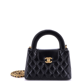 Chanel Kelly Top Handle Shopping Bag Quilted Shiny Aged Calfskin Mini