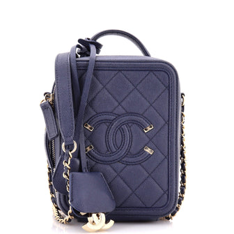 Chanel Filigree Vertical Vanity Case Quilted Caviar