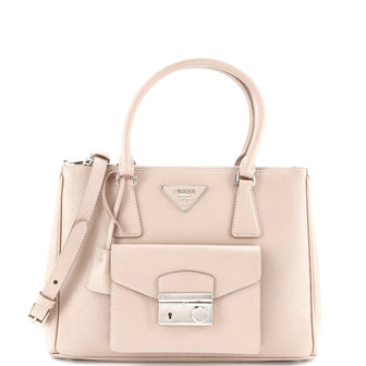 Prada Front Pocket Double Zip Lux Tote Saffiano Leather Small