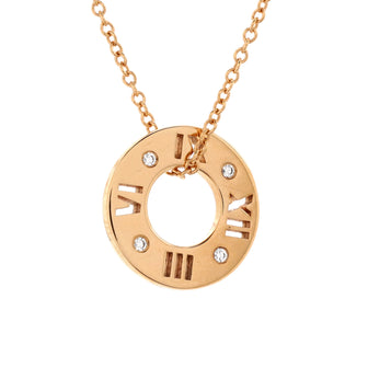 Tiffany & Co. Atlas Pierced Circle Pendant Necklace 18K Rose Gold with Diamonds