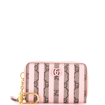 Gucci GG Zip Around Key Case Striped GG Coated Canvas