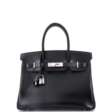 Hermes Birkin Handbag Black Box Calf with Palladium Hardware 30