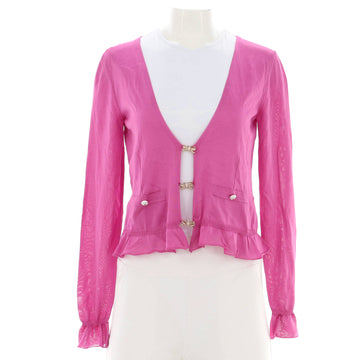 Chanel Women's Embellished Button Up Ruffle Cardigan Silk
