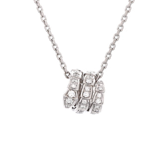 Bvlgari Serpenti Viper Spiral Pendant Necklace 18K White Gold with Pave Diamonds