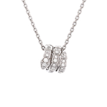 Bvlgari Serpenti Viper Spiral Pendant Necklace 18K White Gold with Pave Diamonds