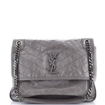 Saint Laurent Niki Chain Flap Bag Matelasse Chevron Leather Medium