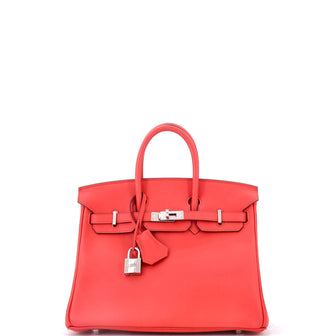 Hermes Birkin Handbag Red Swift with Palladium Hardware 25