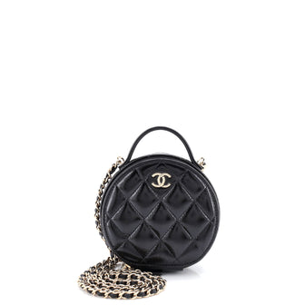 Chanel Handle with Care Round Vanity Case with Chain Quilted Lambskin Small