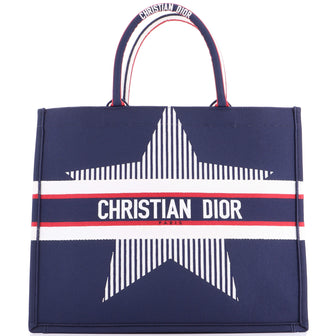 Christian Dior Book Tote Embroidered Canvas Large