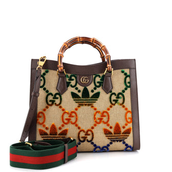 Gucci x adidas Diana NM Bamboo Handle Tote Velvet GG Trefoil Canvas Medium