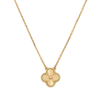 Van Cleef & Arpels Vintage Alhambra Pendant Necklace Guilloche 18K Yellow Gold