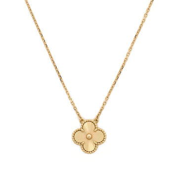 Van Cleef & Arpels Vintage Alhambra Pendant Necklace Guilloche 18K Yellow Gold