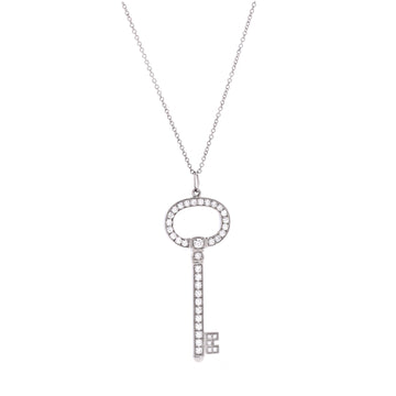 Tiffany & Co. Oval Key Pendant Necklace Platinum with Diamonds Small