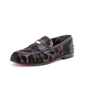 Christian Louboutin Women's Penny Loafers Leopard Print Goat Hair