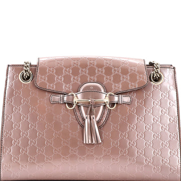 Gucci Emily Chain Flap Shoulder Bag Guccissima Patent Large