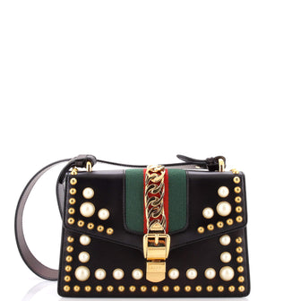Gucci Sylvie Shoulder Bag Studded Leather Small