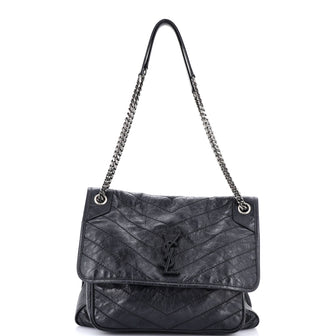 Saint Laurent Niki Chain Flap Bag Matelasse Chevron Leather Large