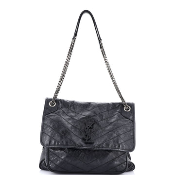 Saint Laurent Niki Chain Flap Bag Matelasse Chevron Leather Large