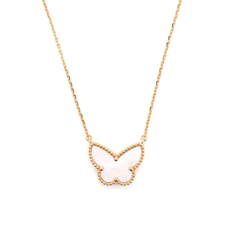 Van Cleef & Arpels Lucky Alhambra Butterfly Pendant Necklace 18K Yellow Gold with Mother of Pearl
